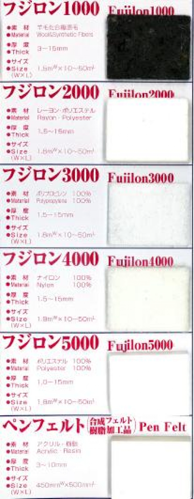 ニードルフェルト/フジロン/Fujilon/1000/2000/ペンフェルト